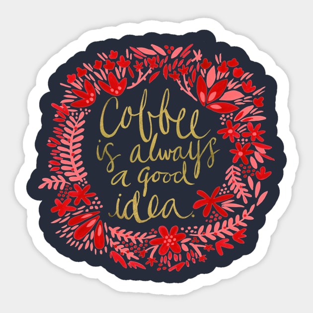 Coffee - Red & Gold Sticker by CatCoq